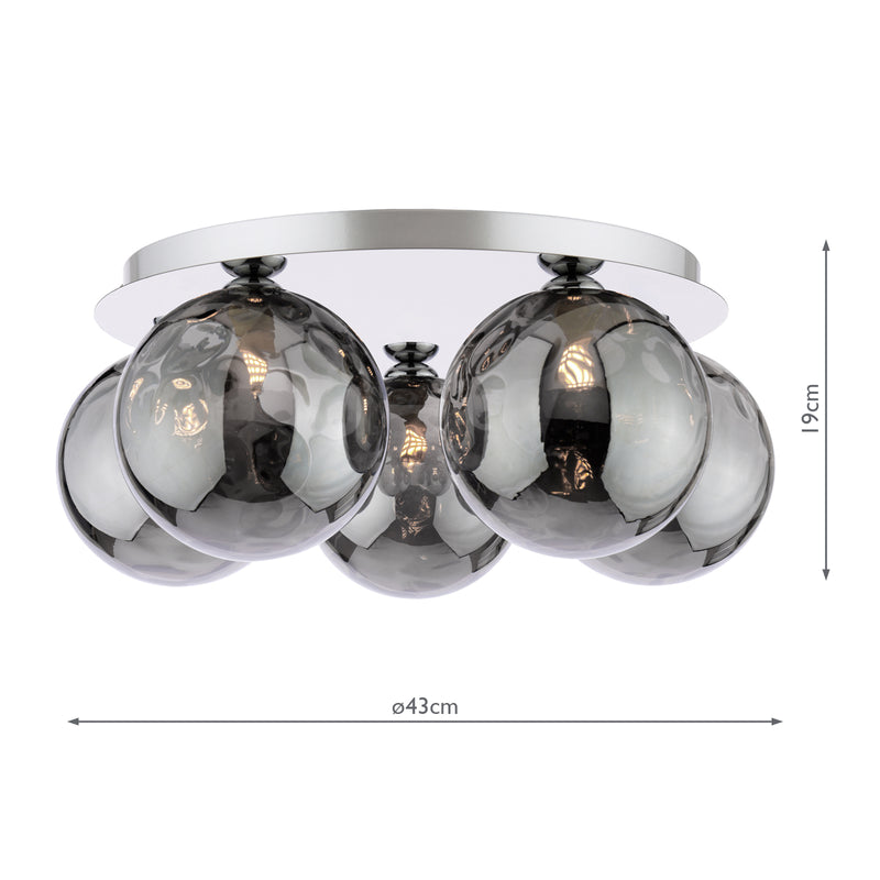 Dar Lighting Foley 5 Light Flush Polished Chrome With Smoked Dimpled Glass • FOL5450-10