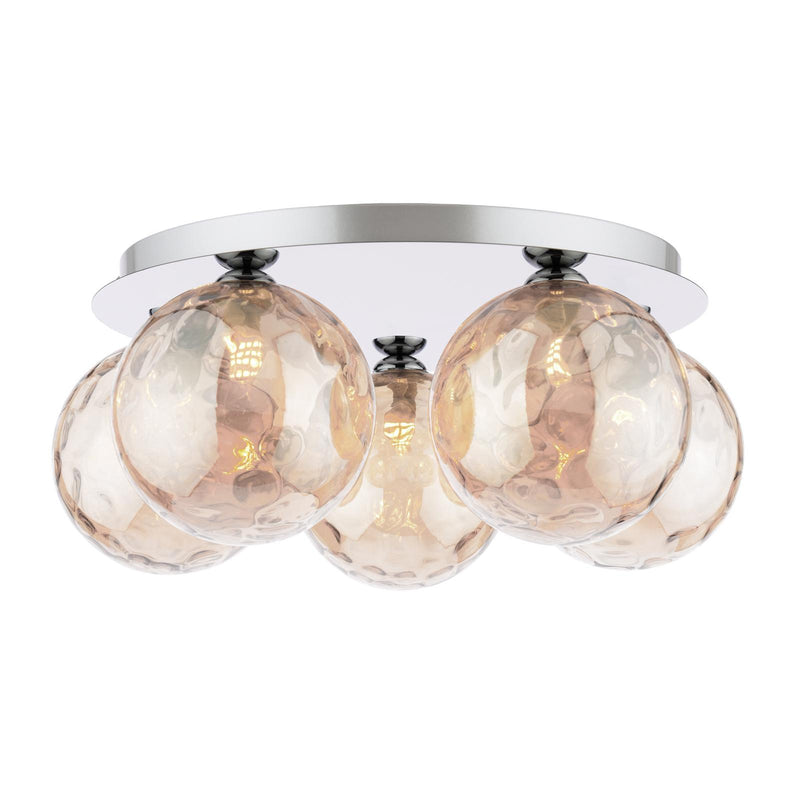 Dar Lighting Foley 5 Light Flush Polished Chrome With Amber Dimpled Glass • FOL5450-11