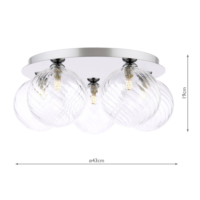 Dar Lighting Foley 5 Light Flush Polished Chrome With Closed Glass • FOL5450-22