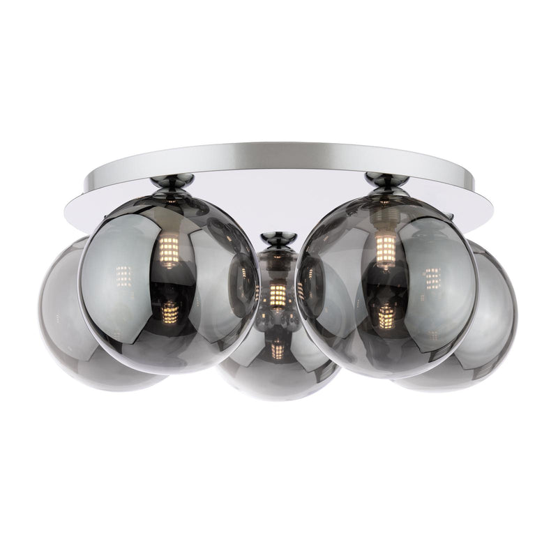 Dar Lighting Foley 5 Light Flush Polished Chrome With Smoked Glass • FOL5450-24