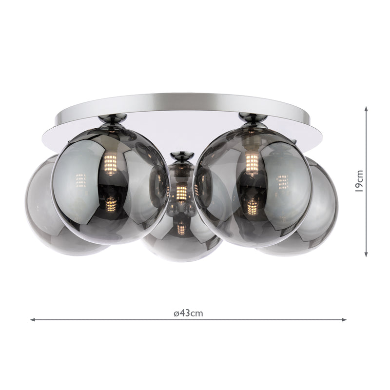Dar Lighting Foley 5 Light Flush Polished Chrome With Smoked Glass • FOL5450-24