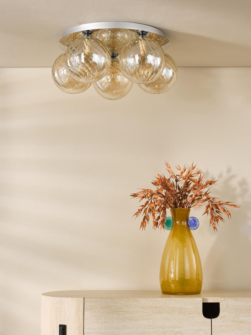 Dar Lighting Foley 5 Light Flush Polished Chrome With Twisted Amber Glass • FOL5450-26