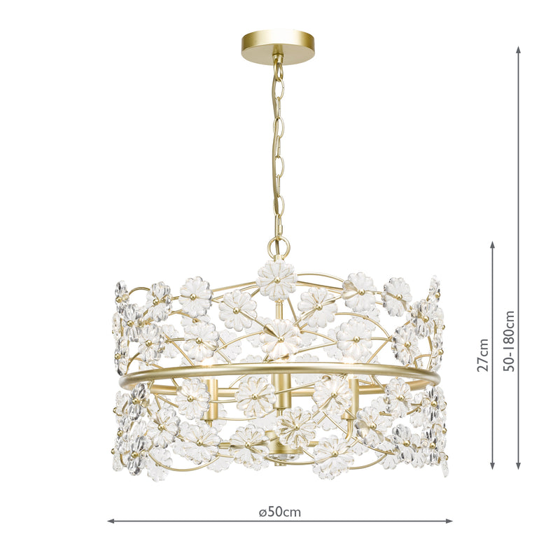 Dar Lighting Fonda 3 Light Pendant Satin Gold and Glass • FON0335