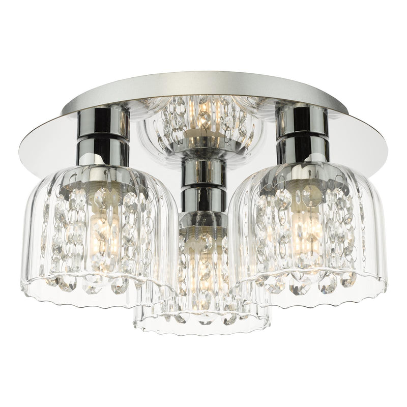 Dar Lighting Forseti 3 Light Bathroom Flush Light Polished Chrome and Glass IP44 • FOR5350