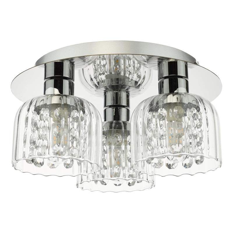 Dar Lighting Forseti 3 Light Bathroom Flush Light Polished Chrome and Glass IP44 • FOR5350