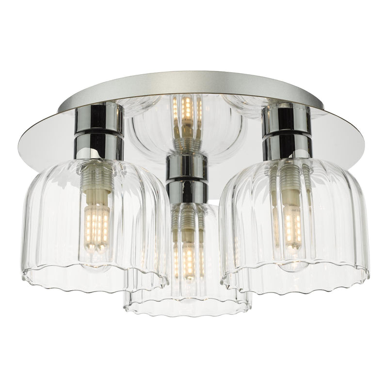 Dar Lighting Forseti 3 Light Bathroom Flush Light Polished Chrome and Glass IP44 • FOR5350