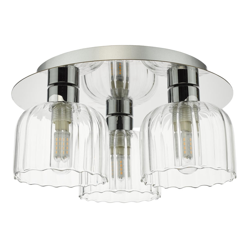 Dar Lighting Forseti 3 Light Bathroom Flush Light Polished Chrome and Glass IP44 • FOR5350