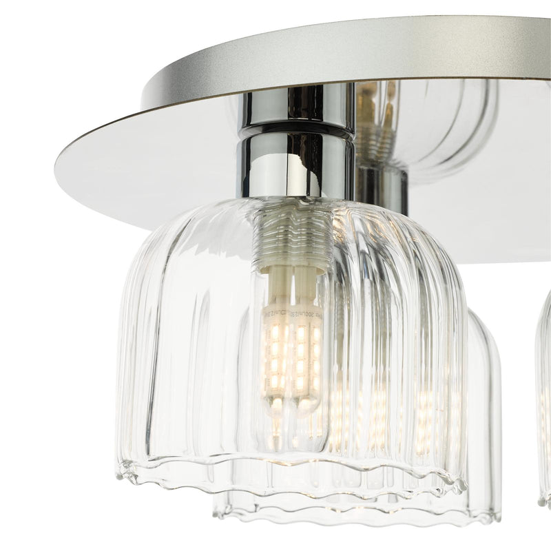 Dar Lighting Forseti 3 Light Bathroom Flush Light Polished Chrome and Glass IP44 • FOR5350