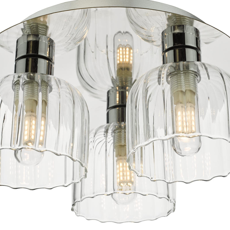 Dar Lighting Forseti 3 Light Bathroom Flush Light Polished Chrome and Glass IP44 • FOR5350