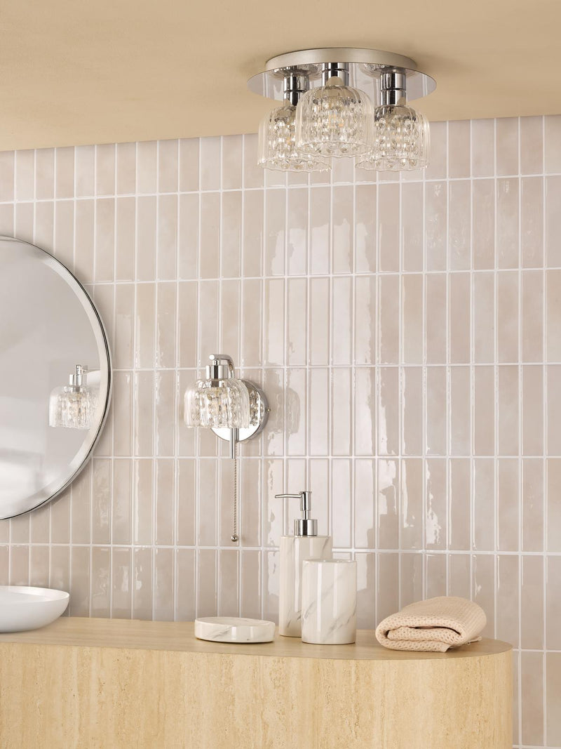 Dar Lighting Forseti 3 Light Bathroom Flush Light Polished Chrome and Glass IP44 • FOR5350