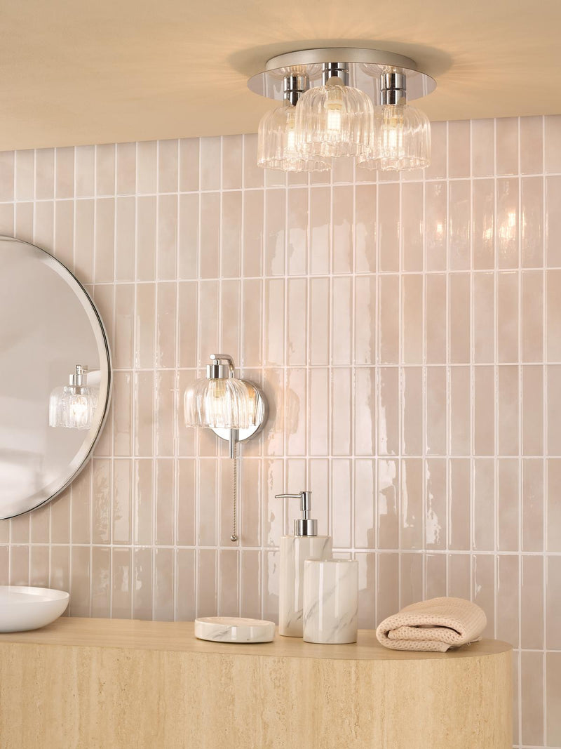 Dar Lighting Forseti 3 Light Bathroom Flush Light Polished Chrome and Glass IP44 • FOR5350
