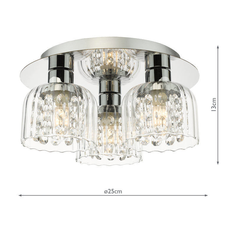 Dar Lighting Forseti 3 Light Bathroom Flush Light Polished Chrome and Glass IP44 • FOR5350