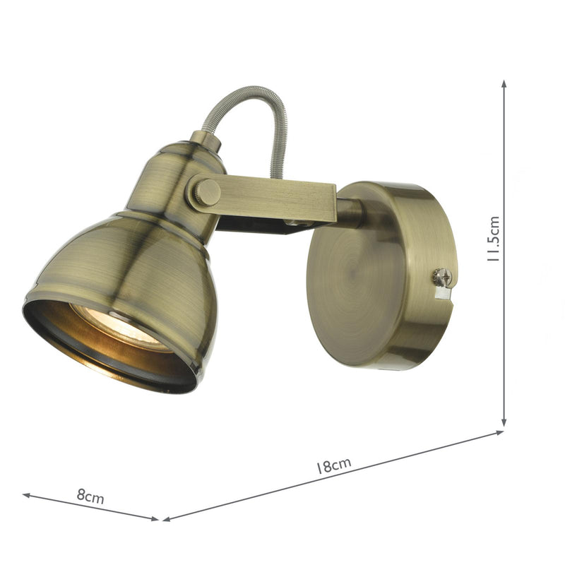 Dar Lighting Fothergill Single Wall Spotlight Antique Brass • FOT0775