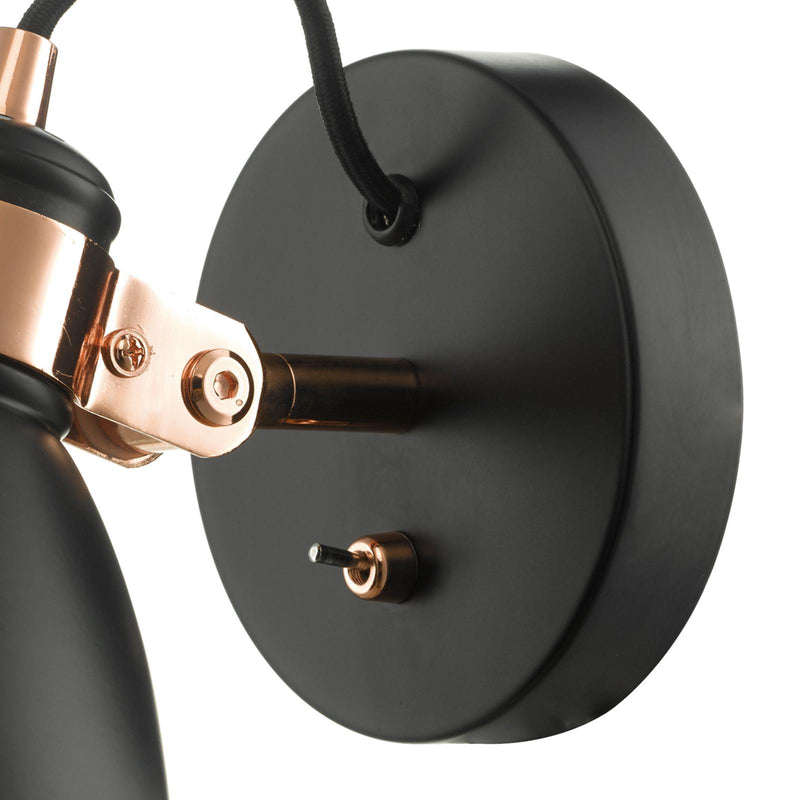 Dar Lighting Frederick Single Wall Spotlight Black & Copper • FRE0722