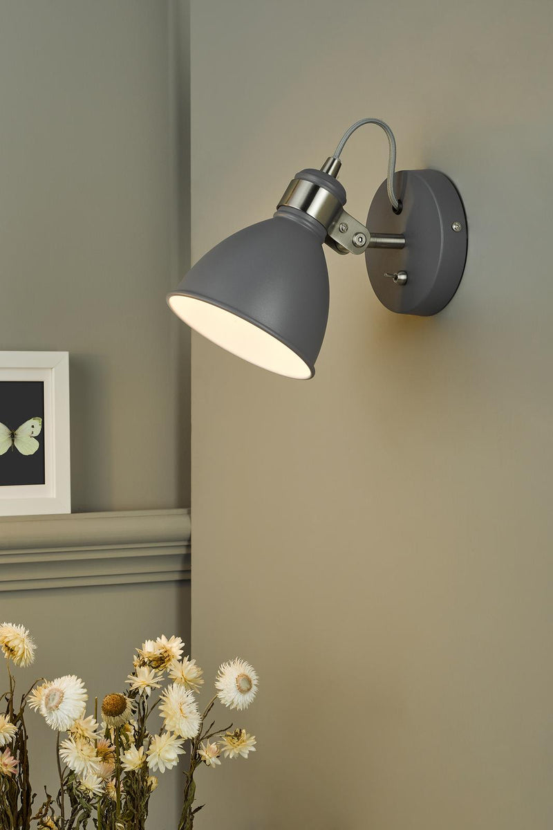 Dar Lighting Frederick Single Wall Spotlight Dark Grey Satin Chrome • FRE0737