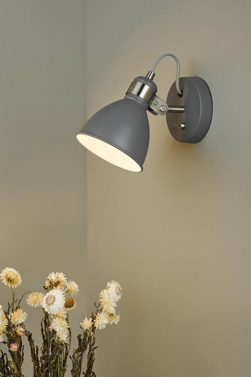 Dar Lighting Frederick Single Wall Spotlight Dark Grey Satin Chrome • FRE0737