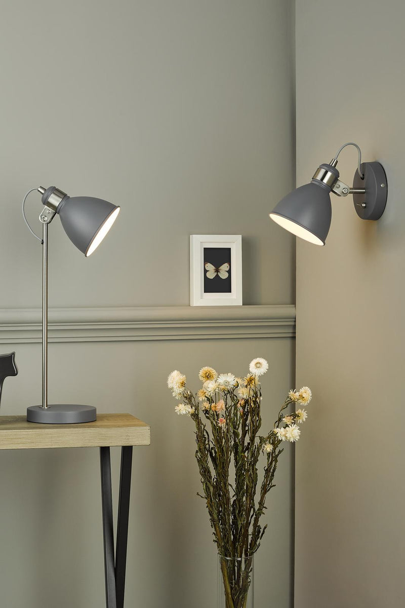 Dar Lighting Frederick Single Wall Spotlight Dark Grey Satin Chrome • FRE0737