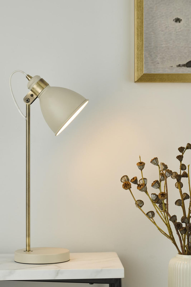 Dar Lighting Frederick Task Table Lamp Cream Antique Brass • FRE4233