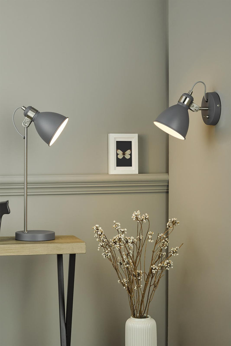 Dar Lighting Frederick Task Table Lamp Dark Grey Satin Chrome • FRE4237