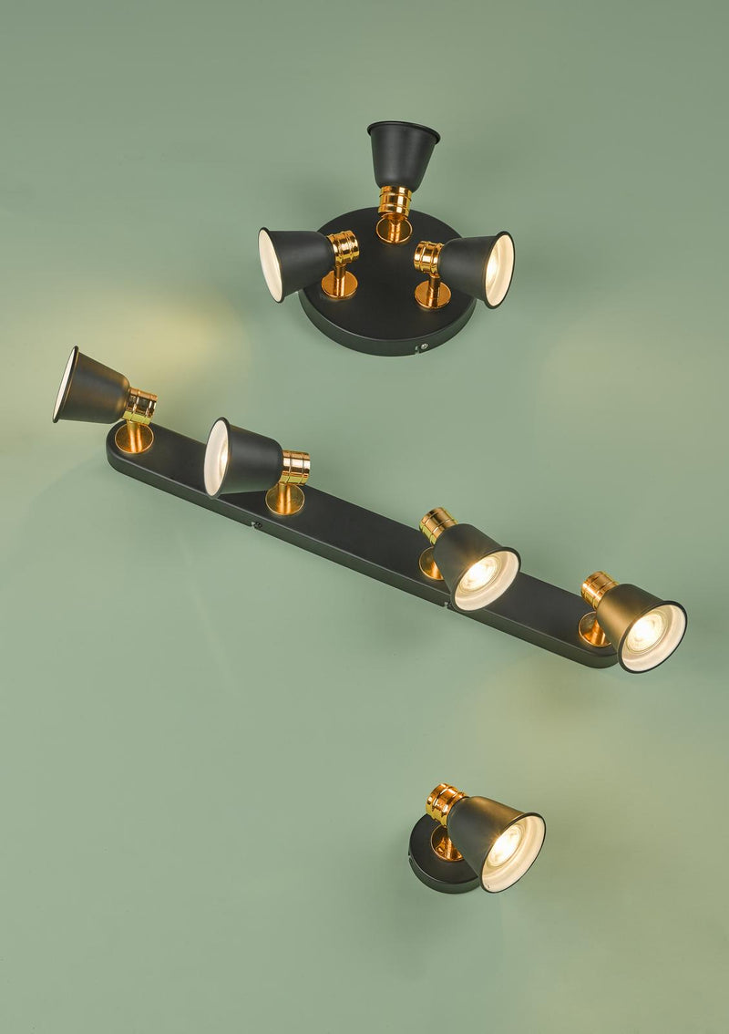 Dar Lighting Fry 4 Light Bar Spotlight Black & Rose Gold • FRY8454