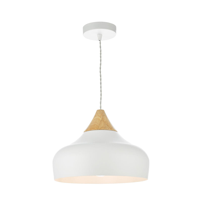Dar Lighting Gaucho Pendant Matt White and Natural Wood • GAU0102