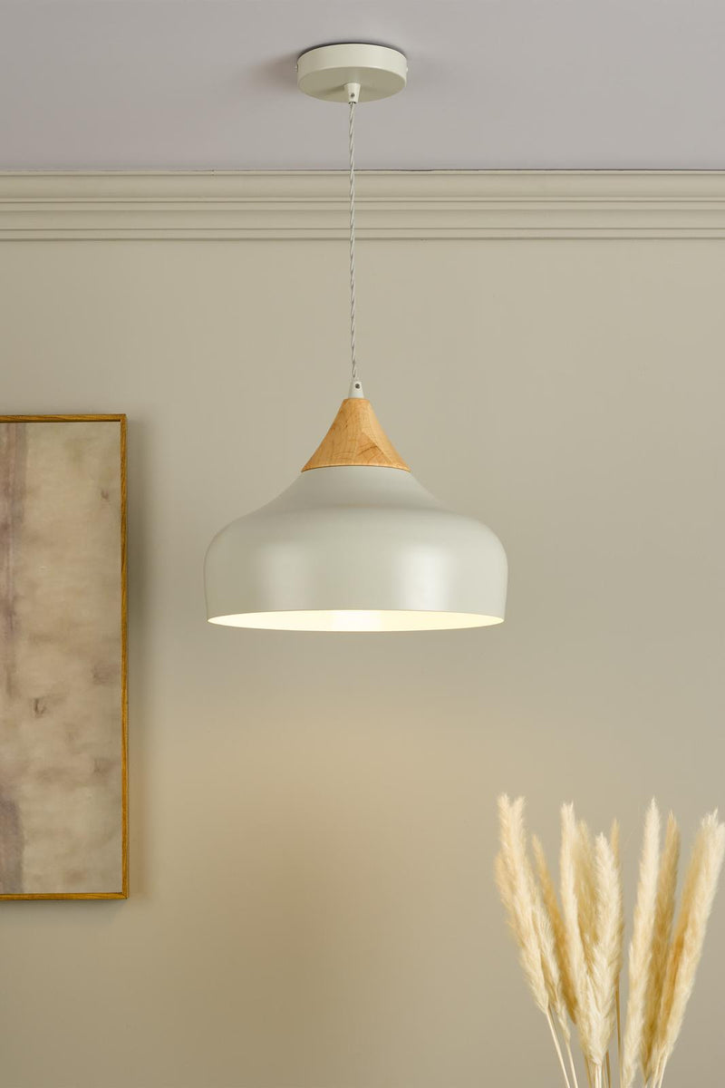 Dar Lighting Gaucho 1 Light Single Pendant Grey And Wood • GAU0139