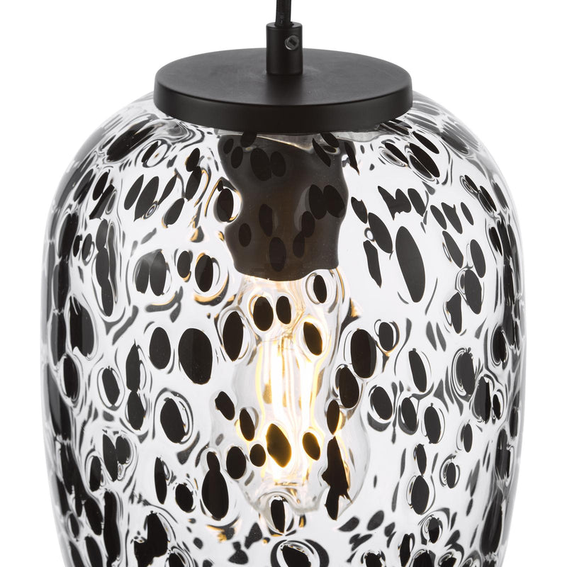 Dar Lighting Gethin Pendant Matt Black Glass and Black Confetti Glass • GET0122
