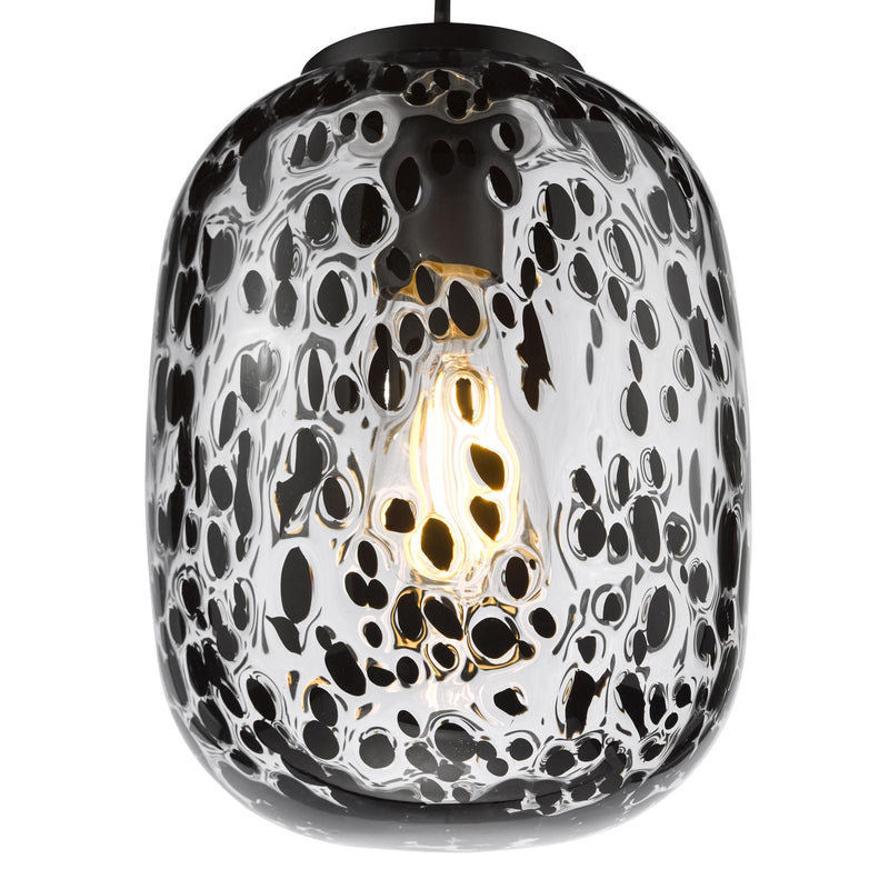 Dar Lighting Gethin Pendant Matt Black Glass and Black Confetti Glass • GET0122