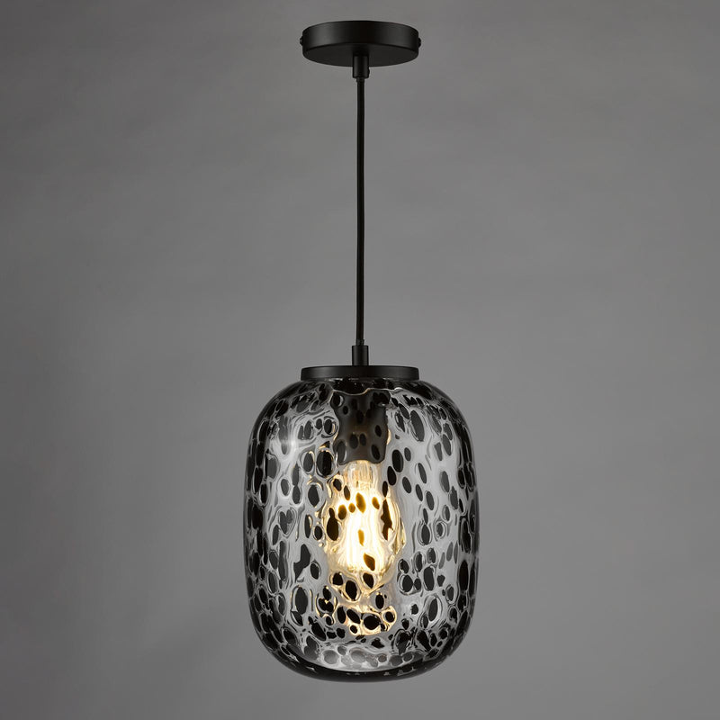 Dar Lighting Gethin Pendant Matt Black Glass and Black Confetti Glass • GET0122