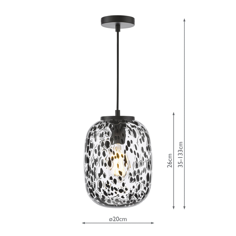 Dar Lighting Gethin Pendant Matt Black Glass and Black Confetti Glass • GET0122