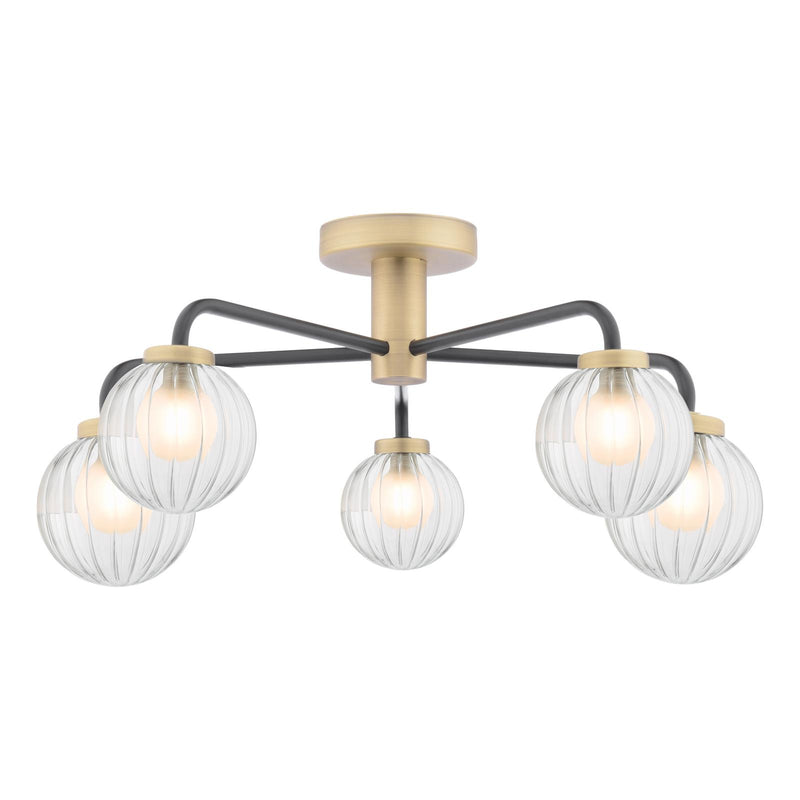 Dar Lighting Gibbs 5 Light Semi-Flush Antique Brass & Glass • GIB5454