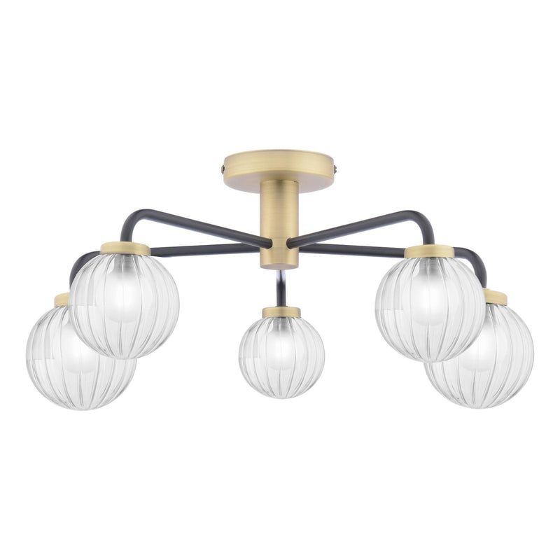 Dar Lighting Gibbs 5 Light Semi-Flush Antique Brass & Glass • GIB5454