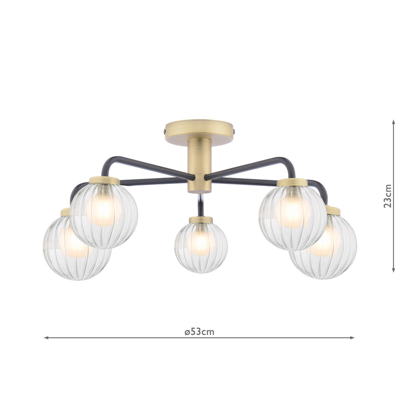 Dar Lighting Gibbs 5 Light Semi-Flush Antique Brass & Glass • GIB5454