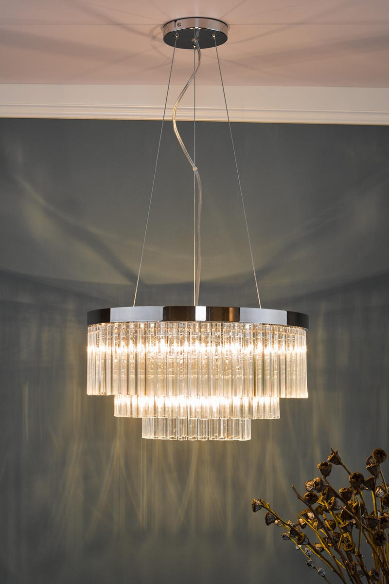 Dar Lighting Giovana 5 Light Pendant Polished Chrome Clear Glass • GIO0508