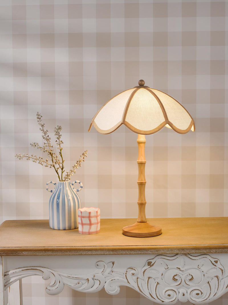 Dar Lighting Giuliana 2 Light Table Lamp Wood with Rattan Shade • GIU4229