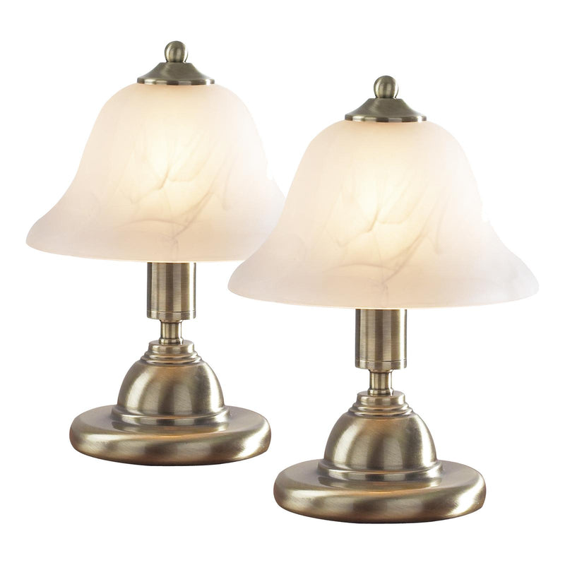 Dar Lighting Gloucester Touch Table Lamp Antique Brass & Glass Shade - Twin Pack • GLO4075