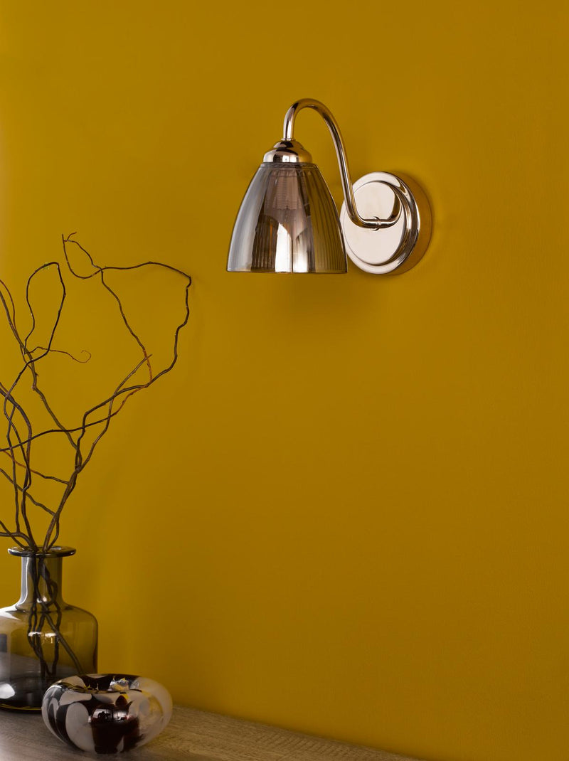 Dar Lighting Glynis Wall Light Polished Nickel and Smoked Ribbed Glass • GLY0738