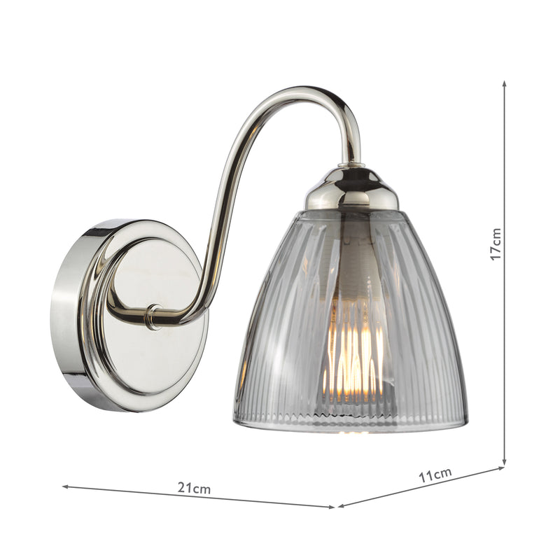 Dar Lighting Glynis Wall Light Polished Nickel and Smoked Ribbed Glass • GLY0738