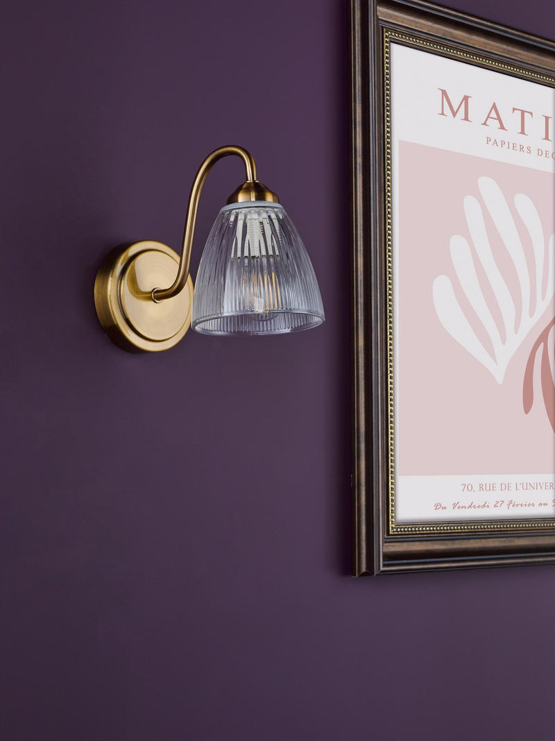 Dar Lighting Glynis Wall Light Antique Bronze and Ribbed Glass • GLY0763