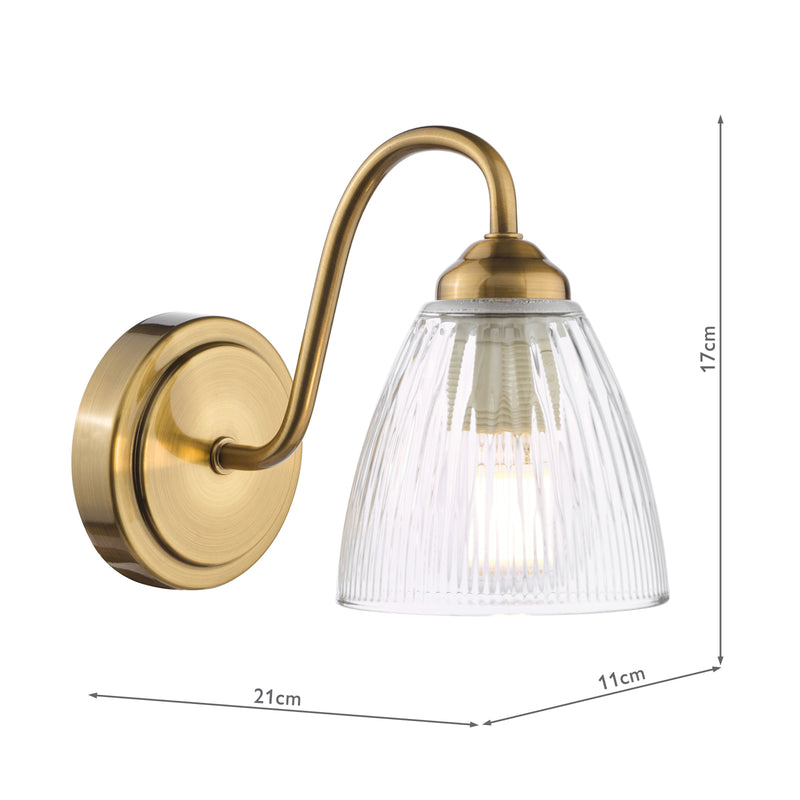 Dar Lighting Glynis Wall Light Antique Bronze and Ribbed Glass • GLY0763