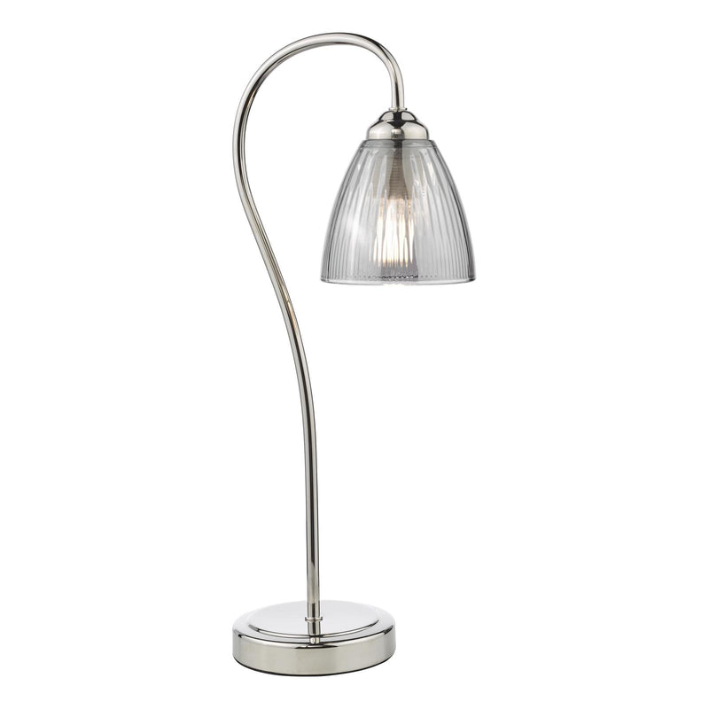 Dar Lighting Glynis Table Lamp Polished Nickel and Smoked Ribbed Glass • GLY4238