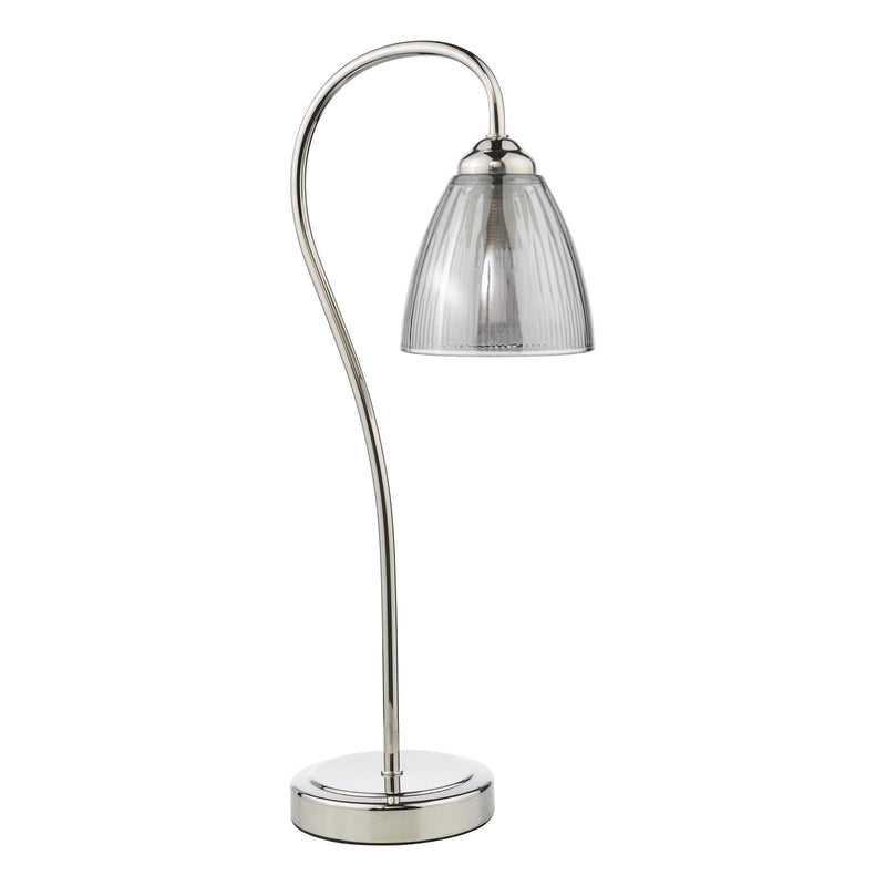 Dar Lighting Glynis Table Lamp Polished Nickel and Smoked Ribbed Glass • GLY4238