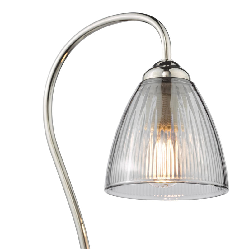 Dar Lighting Glynis Table Lamp Polished Nickel and Smoked Ribbed Glass • GLY4238