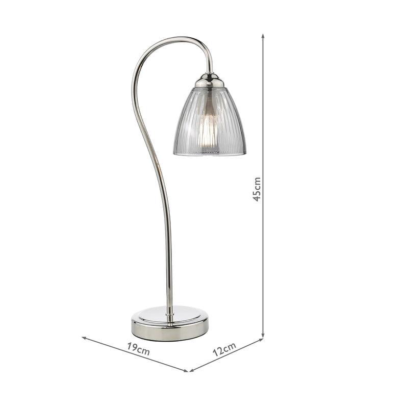 Dar Lighting Glynis Table Lamp Polished Nickel and Smoked Ribbed Glass • GLY4238