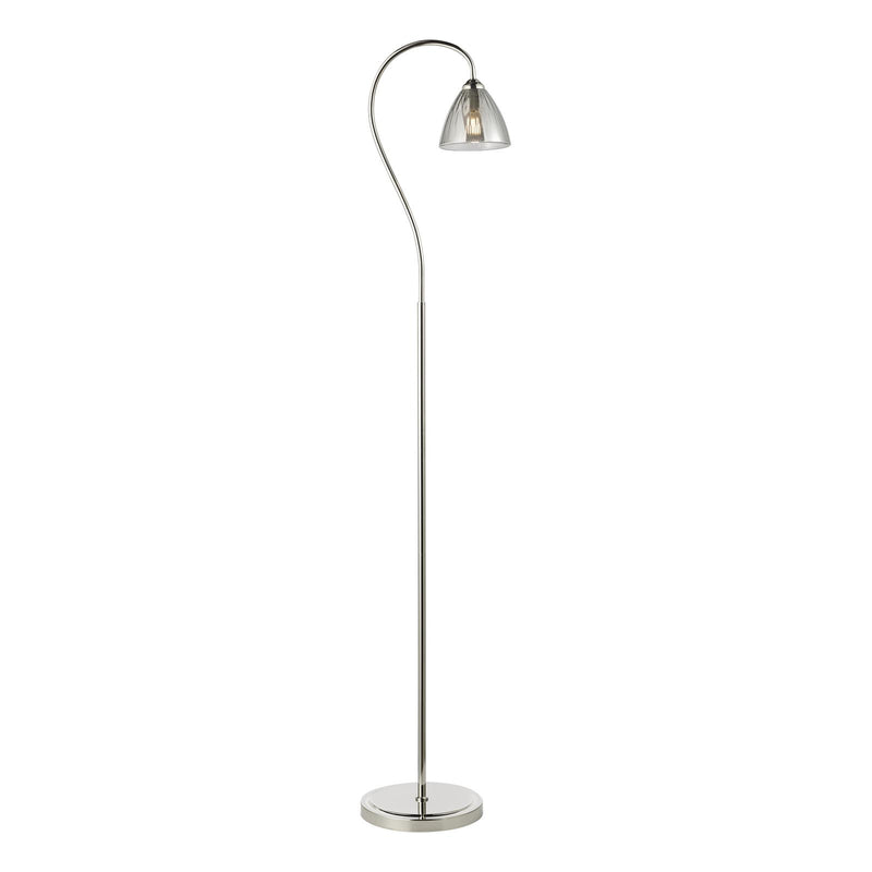 Dar Lighting Glynis Floor Lamp Polished Nickel and Smoked Ribbed Glass • GLY4938