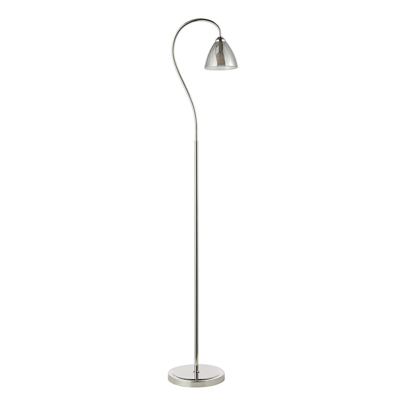 Dar Lighting Glynis Floor Lamp Polished Nickel and Smoked Ribbed Glass • GLY4938