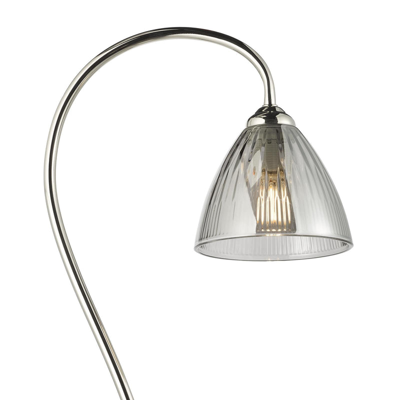 Dar Lighting Glynis Floor Lamp Polished Nickel and Smoked Ribbed Glass • GLY4938