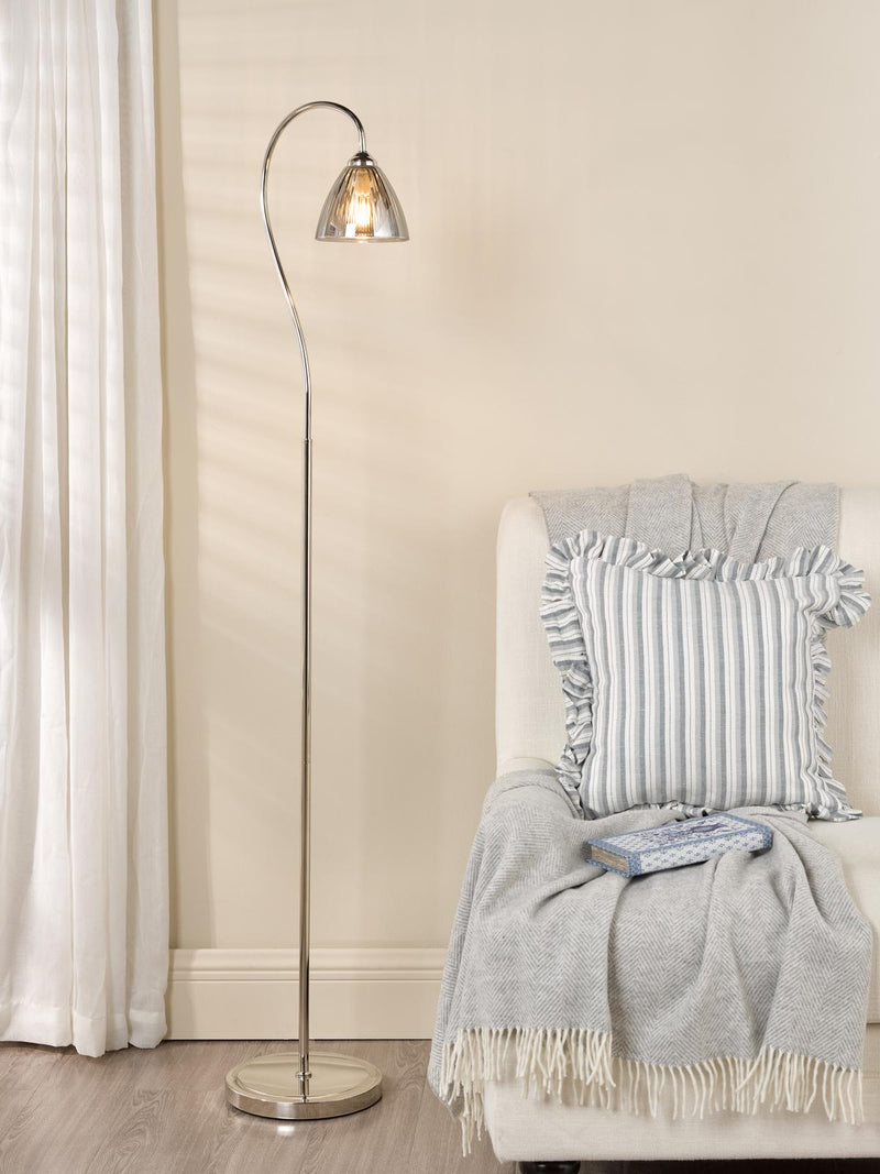 Dar Lighting Glynis Floor Lamp Polished Nickel and Smoked Ribbed Glass • GLY4938