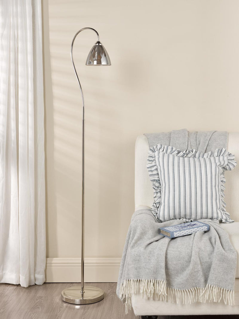 Dar Lighting Glynis Floor Lamp Polished Nickel and Smoked Ribbed Glass • GLY4938