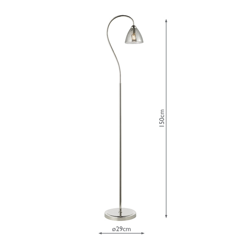 Dar Lighting Glynis Floor Lamp Polished Nickel and Smoked Ribbed Glass • GLY4938